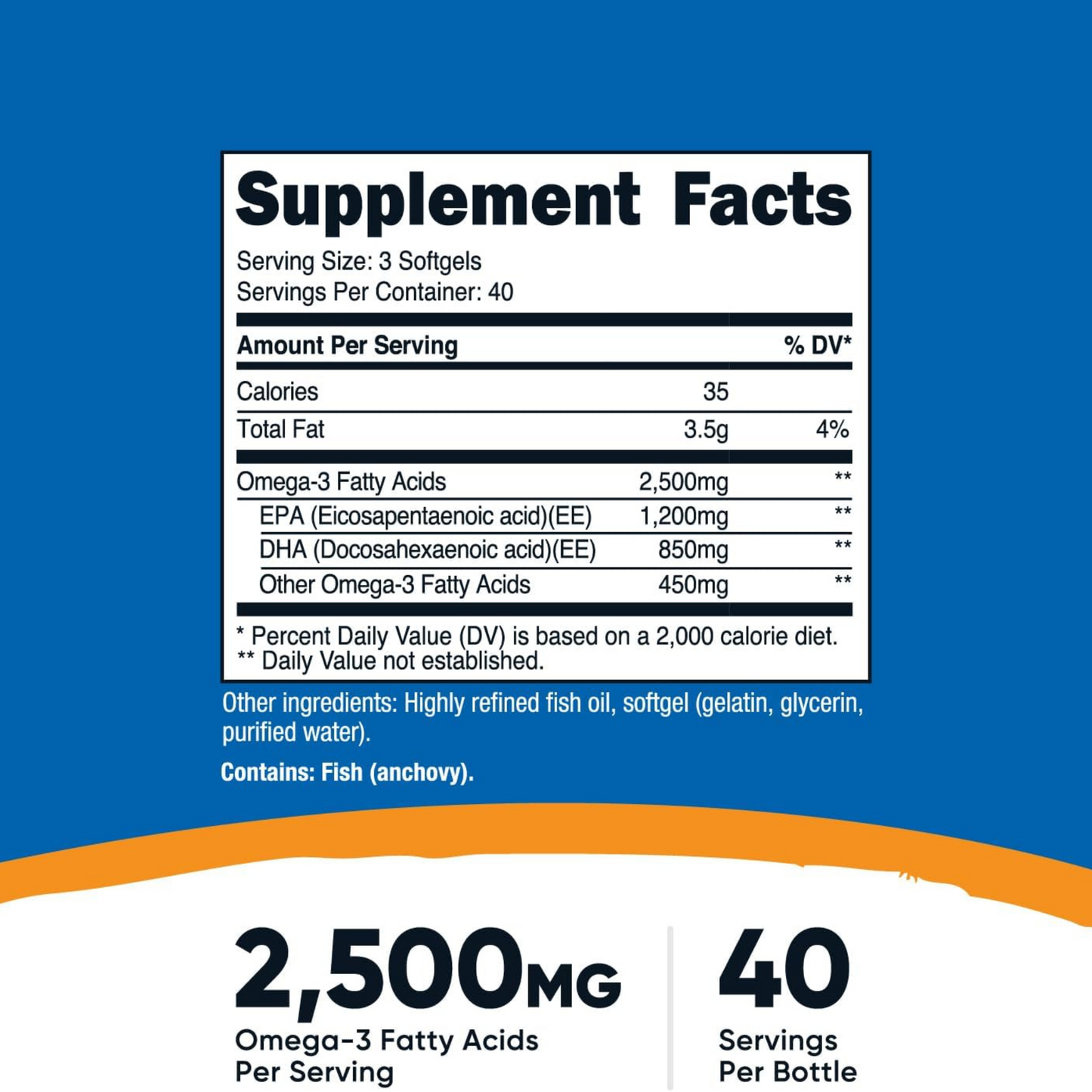 Nutricost Ômega 3 Óleo de Peixe 1200 mg EPA 850 mg DHA Porção 3 softgels 120 softgels