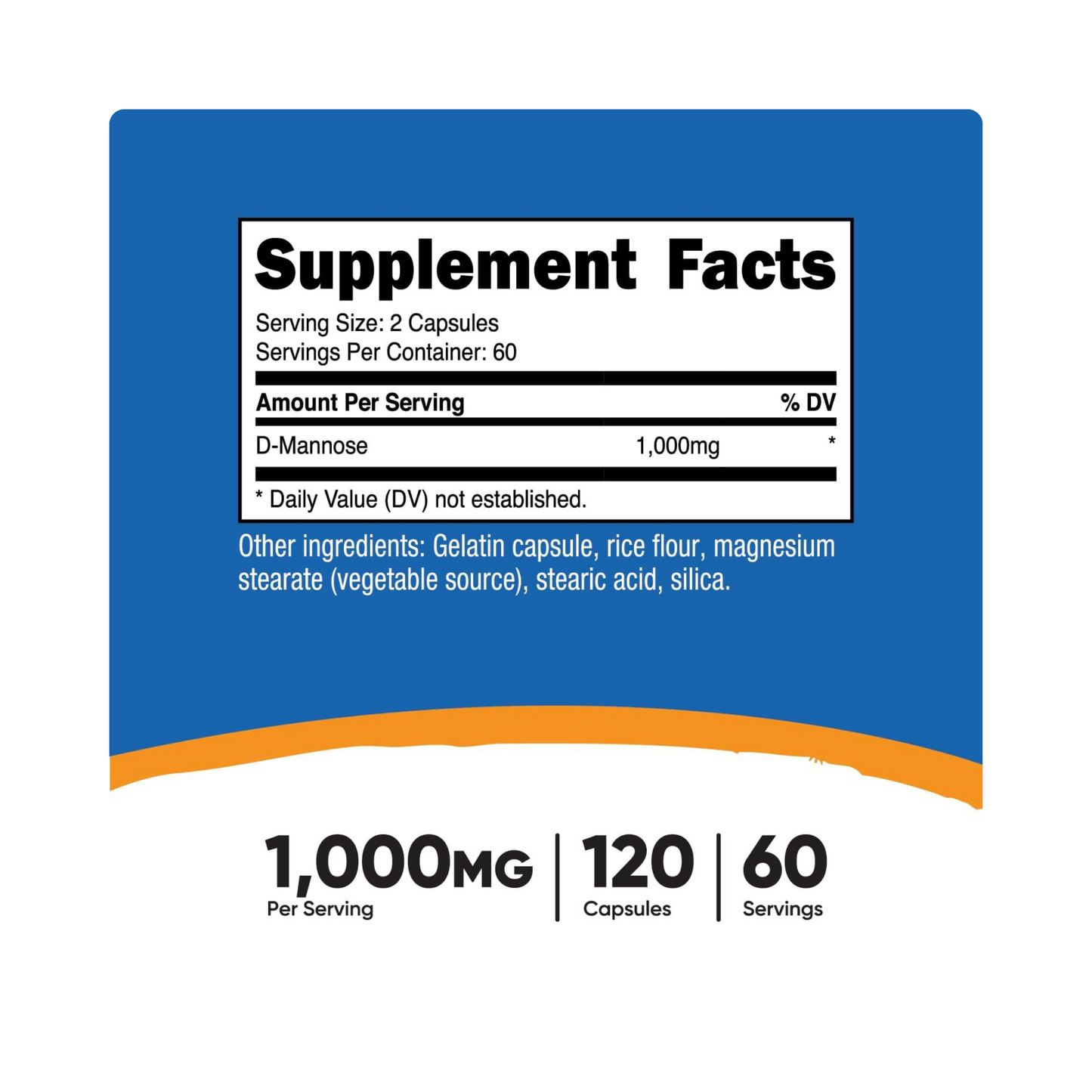 Nutricost D-Mannose 1000mg por Porção, 120 Cápsulas