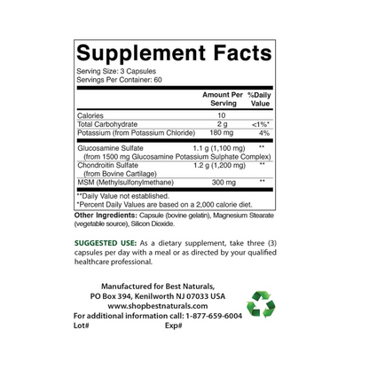Best Naturals, Glucosamine + Chondroitin + MSM, 180 Capsulas