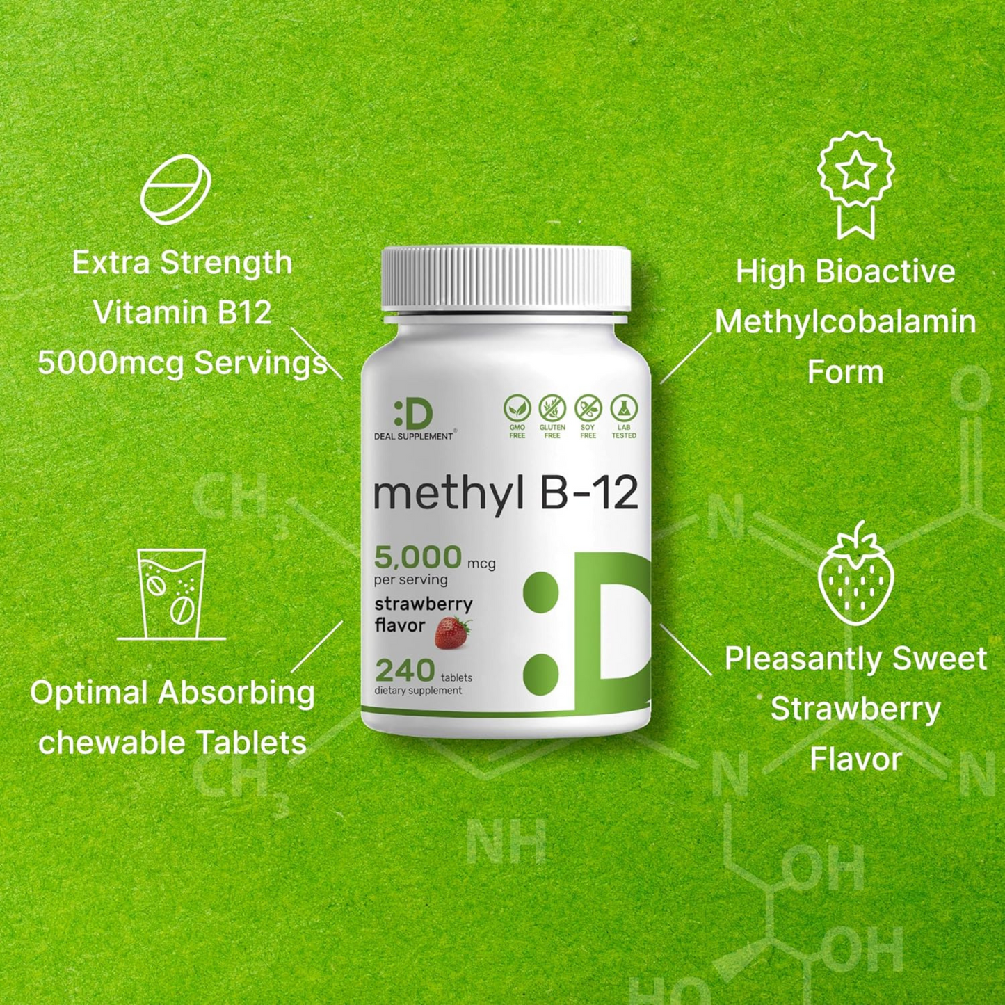 DEAL SUPPLEMENT Methyl B-12 5000 mcg 240 Comprimidos Mastigáveis