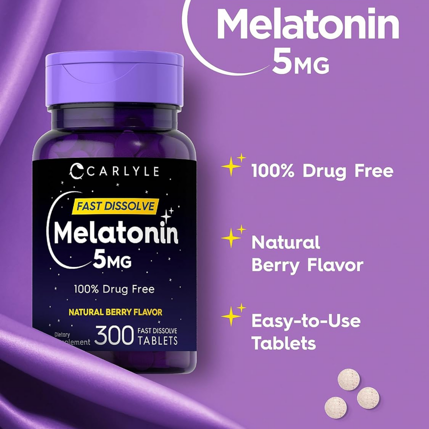 Carlyle, Melatonina, 5mg, 300 Comprimidos de Dissolução Rápida
