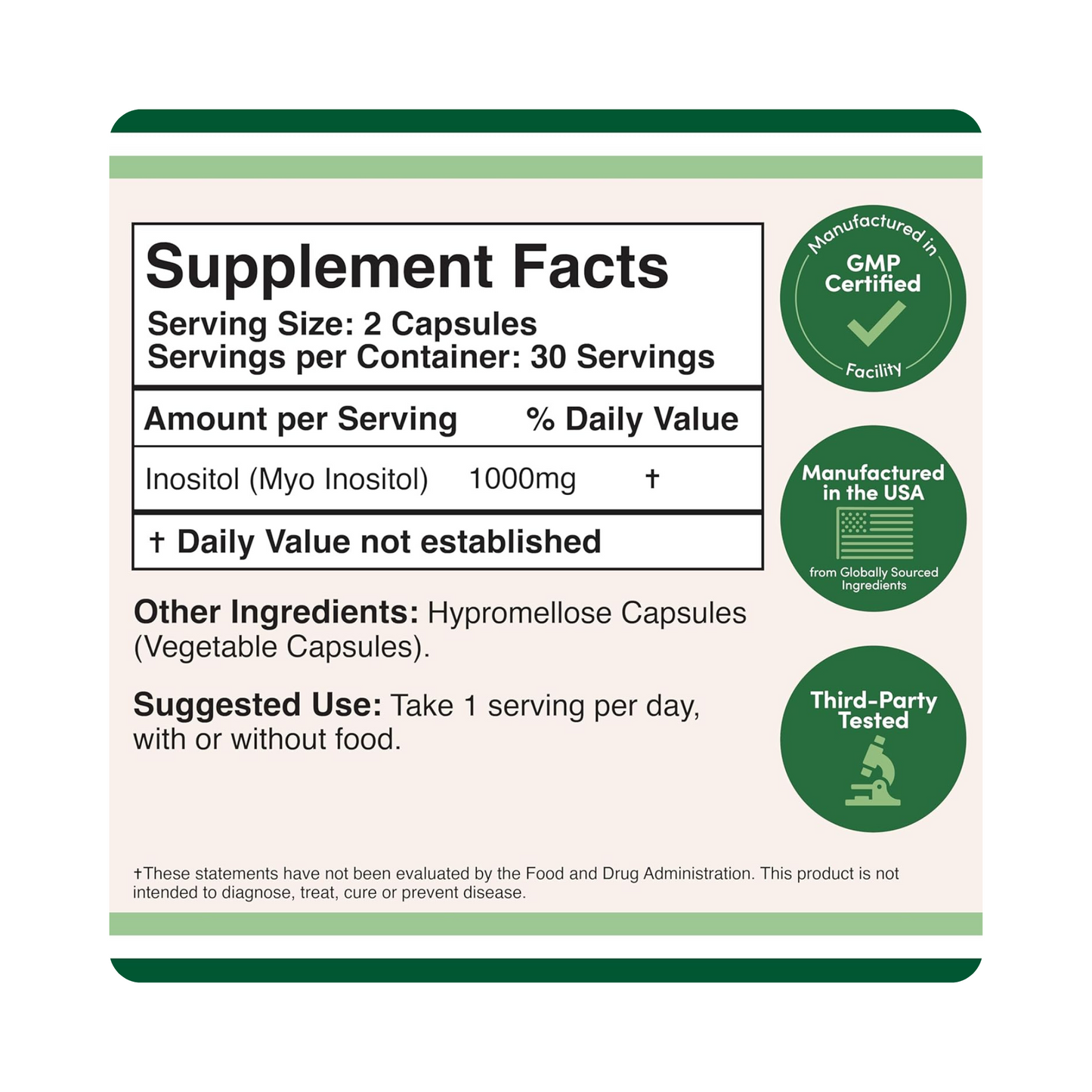 Double Wood Inositol (Myo-Inositol) 1000 mg, 60 Cápsulas