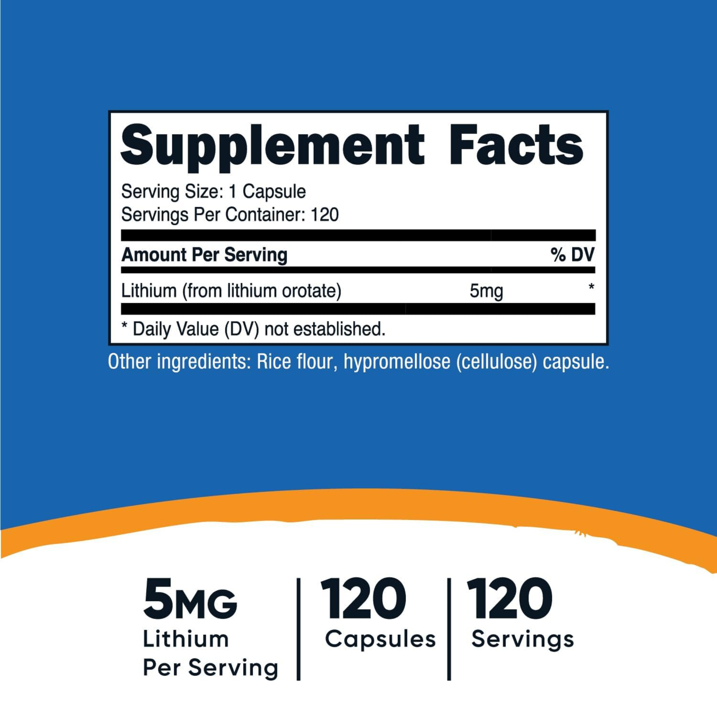 Nutricost Orotato de Lítio 5 mg 120 Cápsulas Vegetais