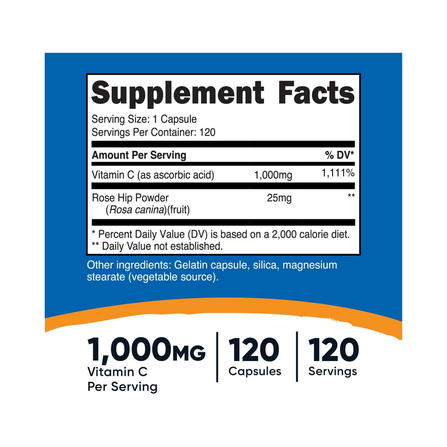 Nutricost Vitamina C com Rose Hips 1.025 mg 120 Cápsulas