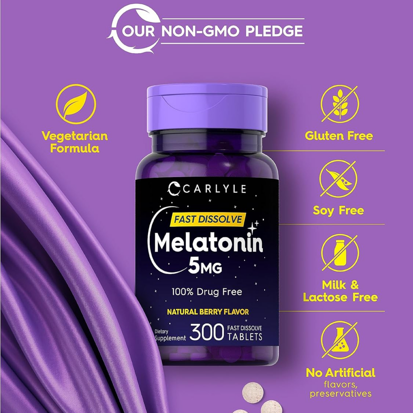 Carlyle, Melatonina, 5mg, 300 Comprimidos de Dissolução Rápida