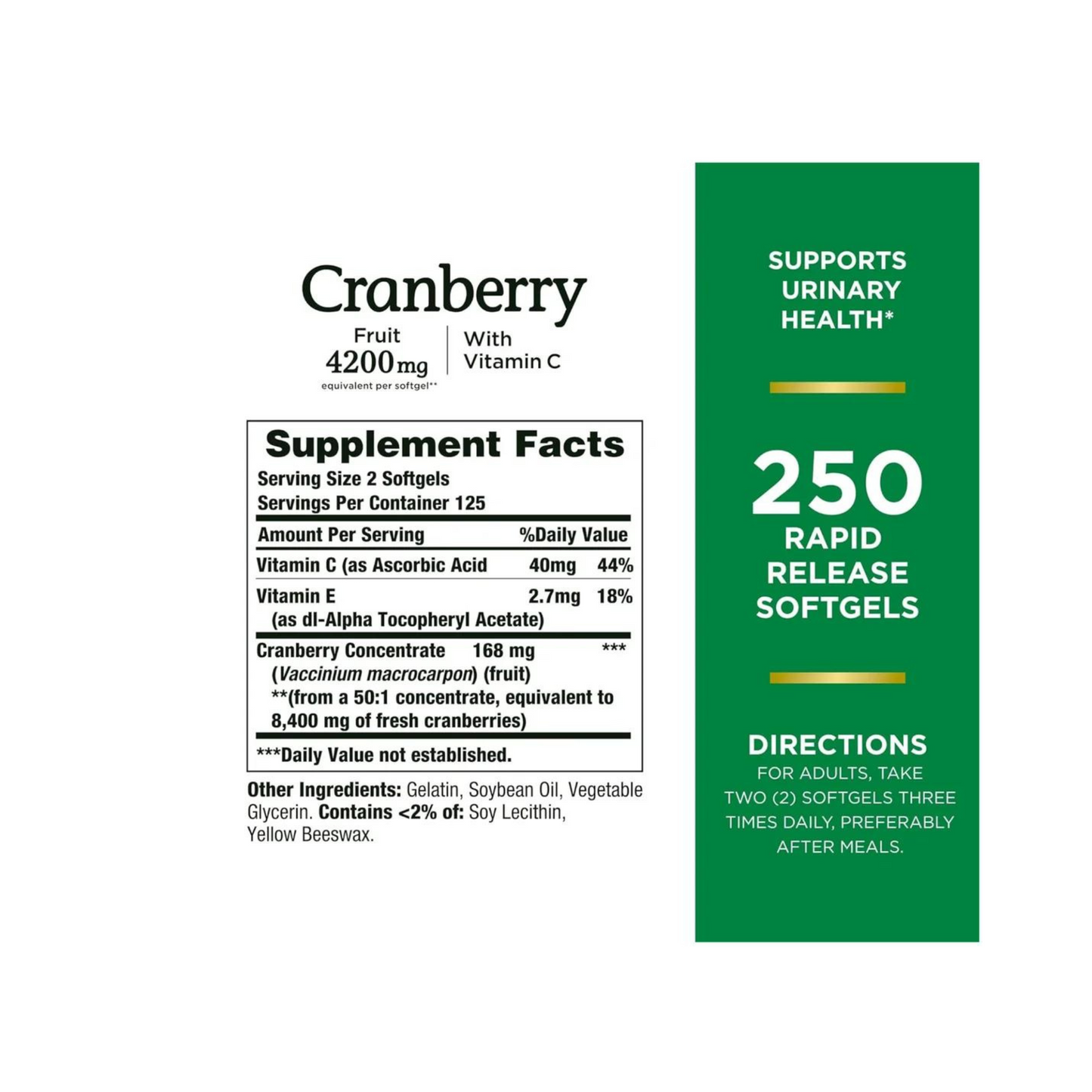 Combo Healthy Origins Vitamina D3 10000 IU, 240 Softgels + Nature's Bounty Cranberry com Vitamina C, 250 Cápsulas Softgel