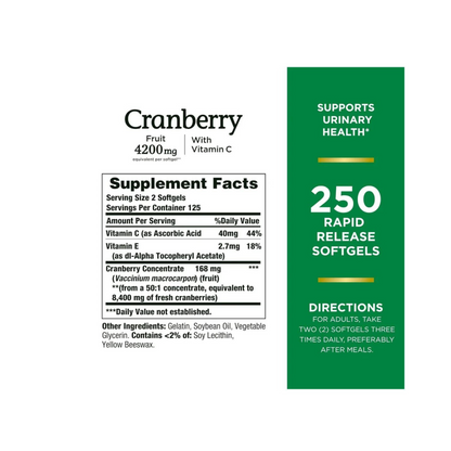 Combo 1 Healthy Origins D3, 10000IU (240 Softgels) + 1 Nature's Bounty Cranberry com Vitamina C (250 Cápsulas Softgel)