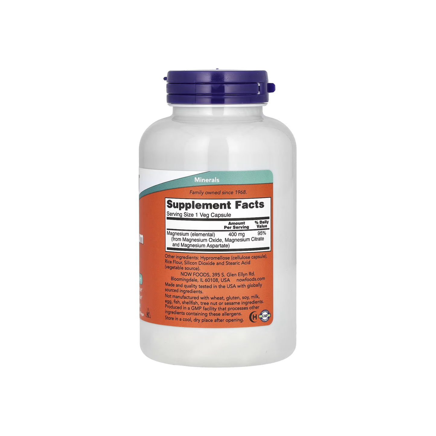 NOW Foods, Cápsulas de Magnésio, 400 mg, 180 Cápsulas Vegetais