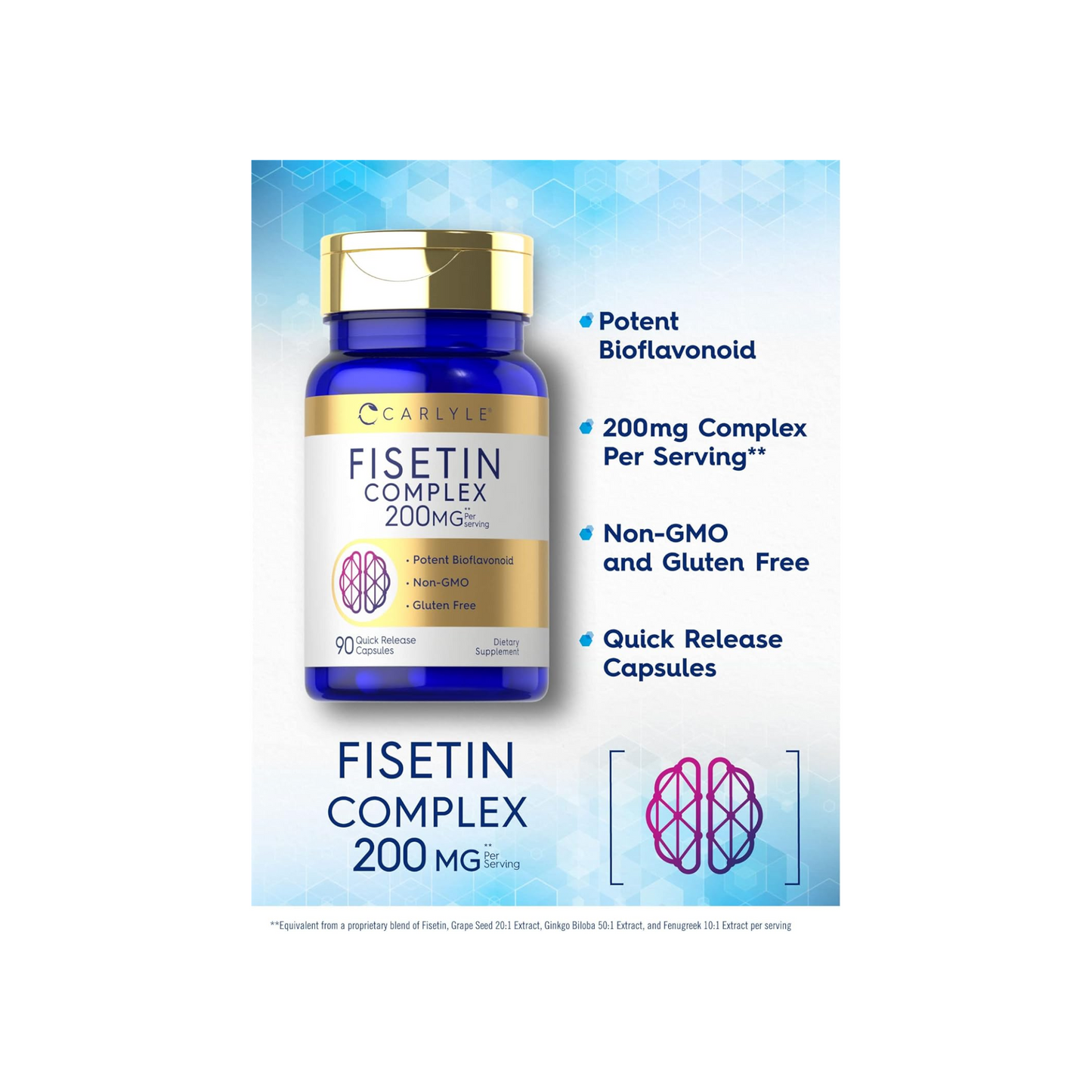 Carlyle Fisetin Complexo, 200 mg em 2 Cápsulas, 90 Cápsulas