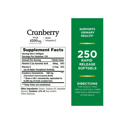 Nature's Bounty, Cranberry com Vitamina C, 250 Cápsulas Softgel de Liberação Rápida