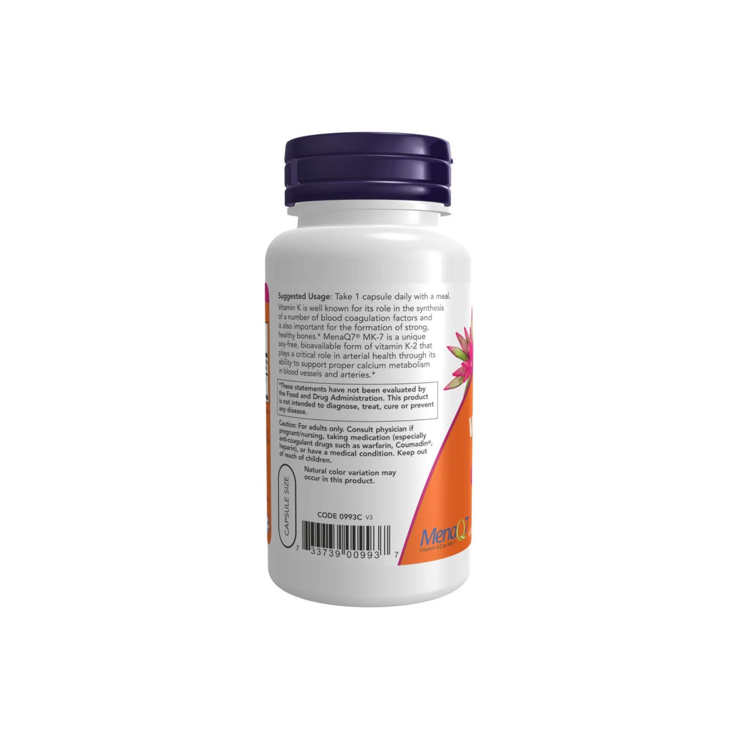 NOW Foods, Vitamina K-2 MK-7, 100 mcg, 60 Cápsulas Vegetais