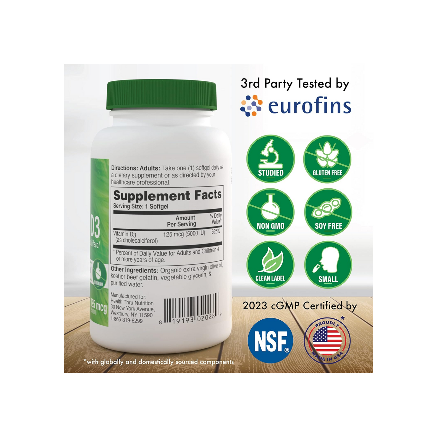 Health Thru Nutrition, Vitamin D3, 5000 UI, 360 Mini Softgels