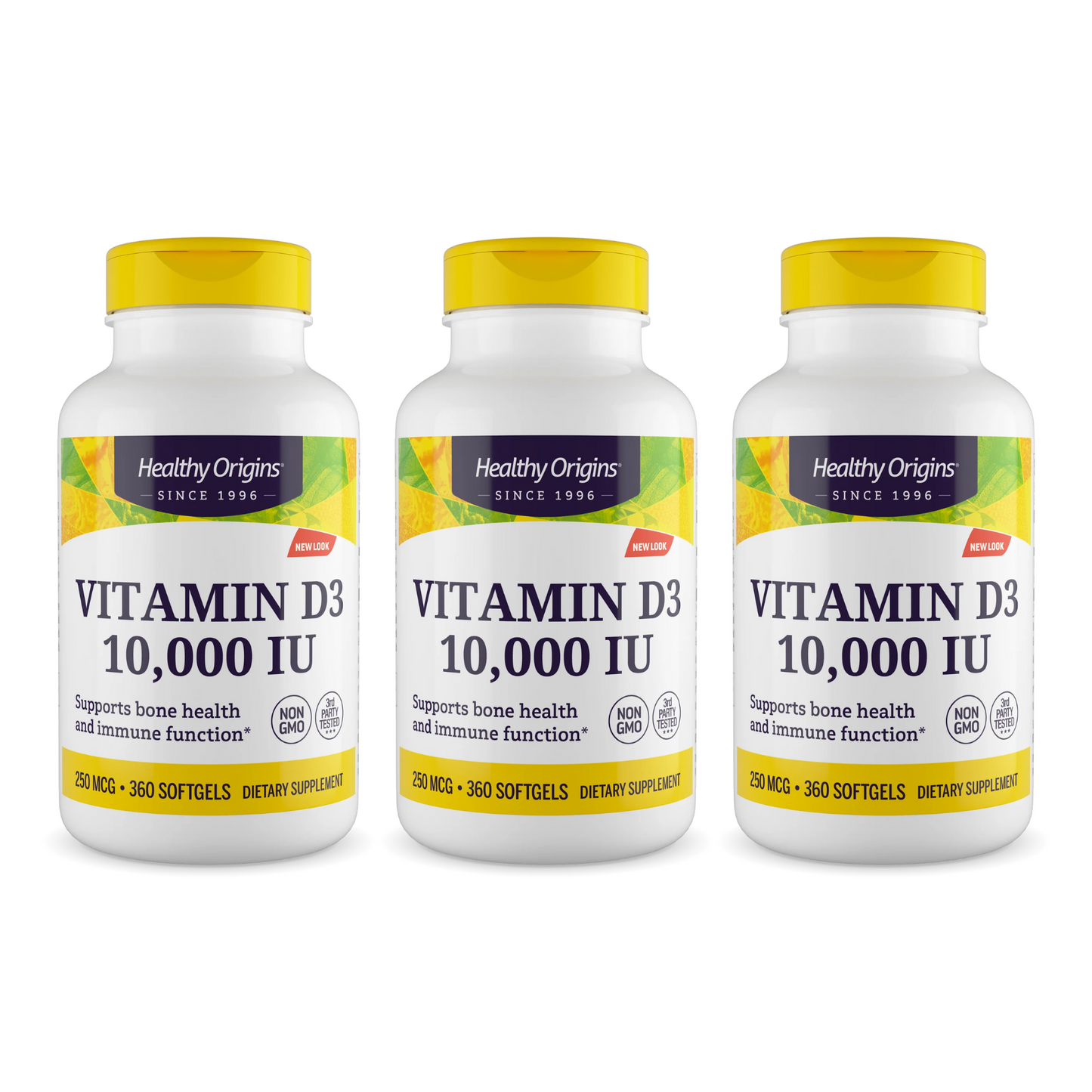 Combo 3 Healthy Origins Vitamina D3 com Óleo MCT, 10000 UI, 360 Mini Softgel