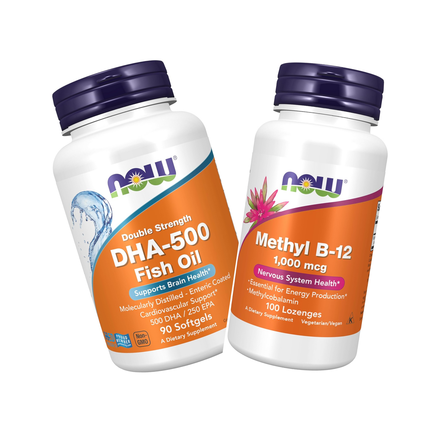 Combo Now Foods Ômega 3 1000 mg, DHA 500 mg, EPA 250 mg, 90 Softgels + Now Foods Vitamina Methyl B-12 1000 mcg, 100 Lozenges