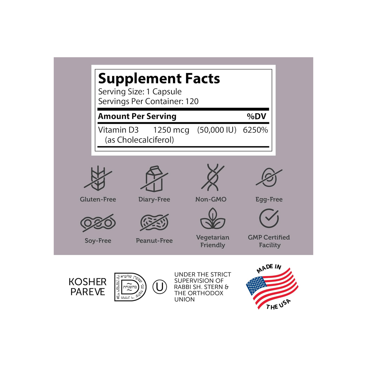 Zahler, Vitamin D3, 1,250 mcg (50,000 IU), 120 Capsules