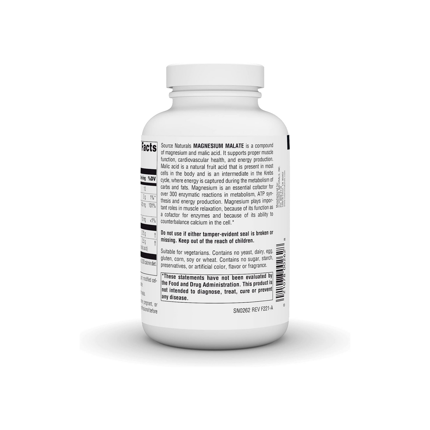Source Naturals, Malato de Magnésio, 3.750 mg, 180 Comprimidos (1.250 mg por Comprimido)