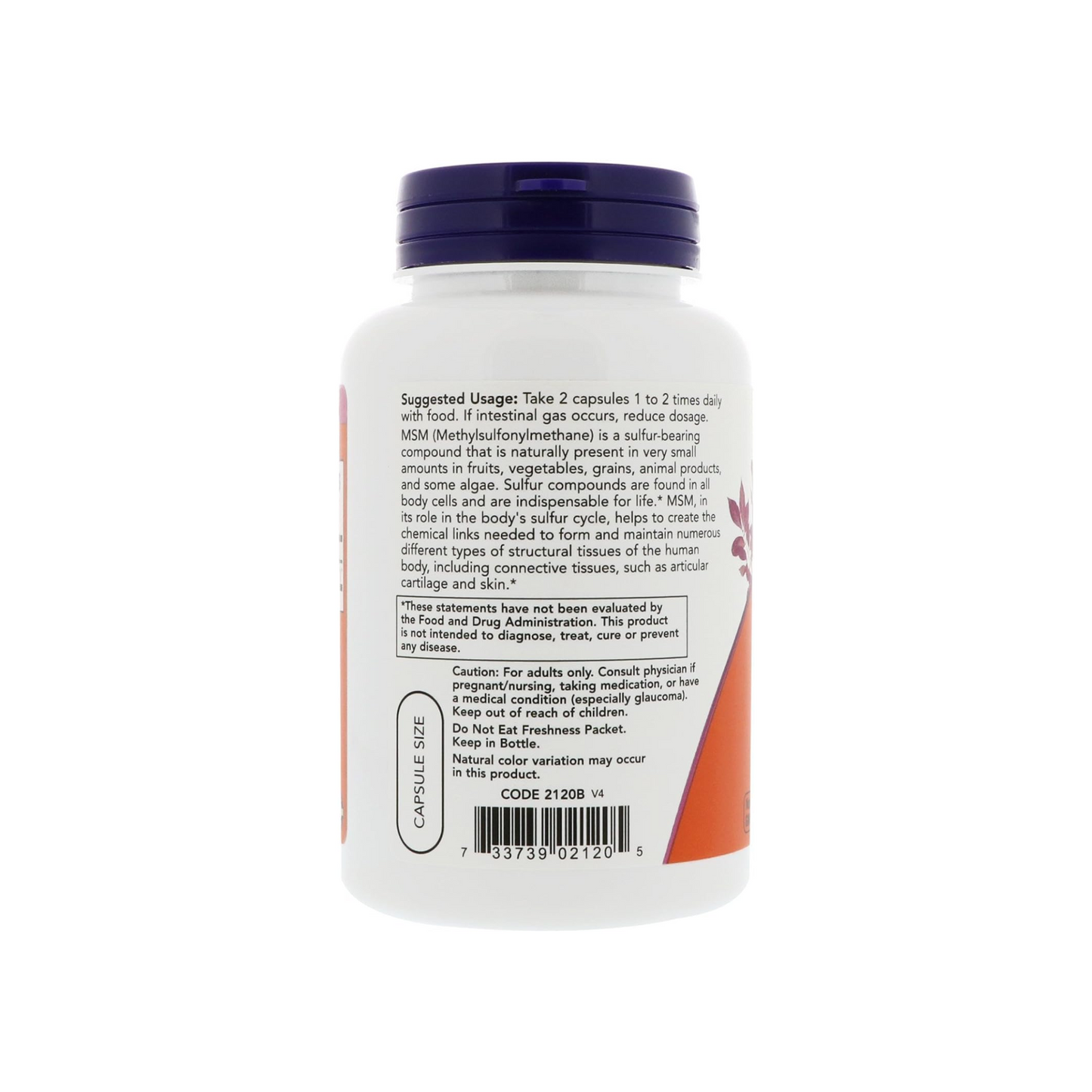 NOW Foods, MSM, Metilsulfonilmetano, 1000 mg, 120 Cápsulas Vegetais