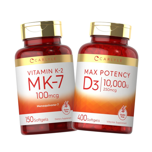 Combo Carlyle Vitamina D3 10.000 UI, 400 Cápsulas Softgel + Vitamina K2 MK-7 100 mcg, 150 Cápsulas Softgel