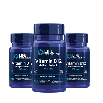 Combo 3x Life Extension Vitamina B12 Metilcobalamina 500 mcg, 100 Pastilhas Sublinguais