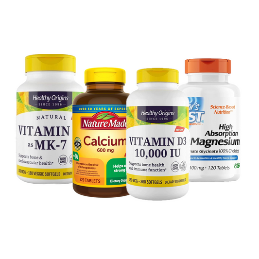 Combo Nature Made Cálcio 600 mg com Vitamina D3, 220 Comprimidos + Doctor's Best Magnésio de Alta Absorção, 100 mg, 120 Comprimidos + Healthy Origins Vitamina K2 MK7, 100 mcg, 180 Softgels