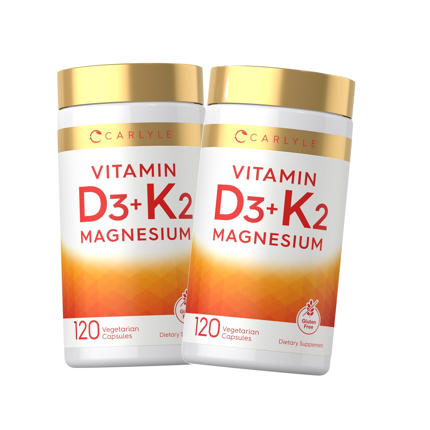Combo 2 Potes Carlyle Vitamina D3 5000 UI + K2 MK7 100 mcg com Magnésio e Zinco, 120 Cápsulas Vegetarianas Cada