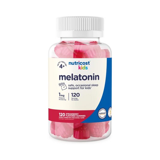 Nutricost Kids, Gomas de Melatonina, Sabor Morango, 1 MG, 120 Gomas Mastigáveis