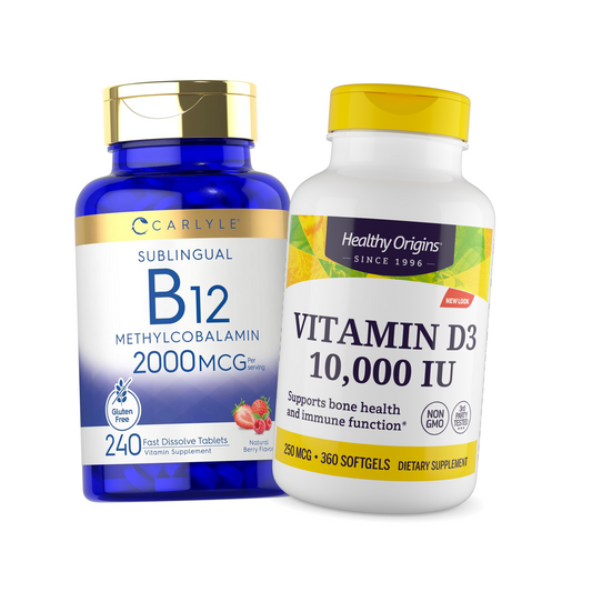 Combo Healthy Origins Vitamina D3 10000 UI + Carlyle Vitamina Methyl B-12 2000 MCG em 2 Cápsulas 240 Cápsulas