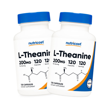 Combo 2x Nutricost L-Teanina 200 mg, 120 Cápsulas, Alta Potência, Sem Glúten e Sem OGM