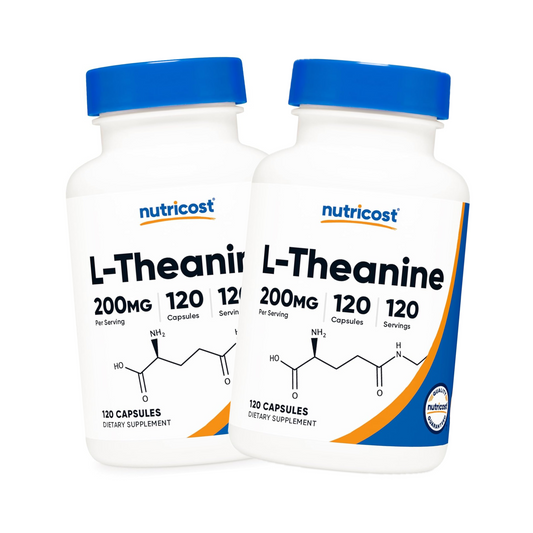 Combo 2x Nutricost L-Teanina 200 mg, 120 Cápsulas, Alta Potência, Sem Glúten e Sem OGM