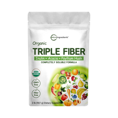 Micro Ingredients Fibra Prebiótica Orgânica Solúvel, 907 g, Fórmula 3 em 1 para Saúde Digestiva