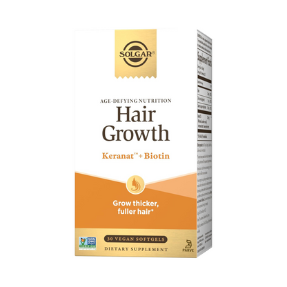 Solgar Hair Growth, Nutrição Antienvelhecimento para Crescimento Capilar, Keranat Oil, Biotina, Zinco e Cobre, 30 Cápsulas Veganas