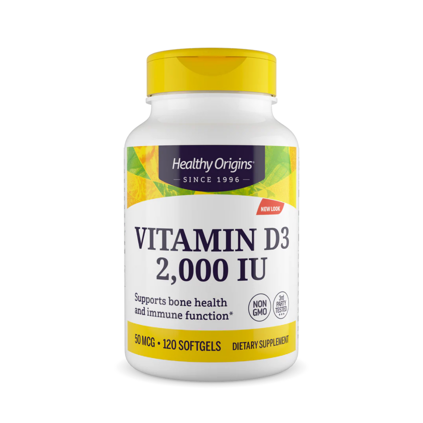 Healthy Origins Vitamina D3 (Com óleo MCT), 2000 UI, 120 Cápsulas Softgel