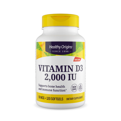 Healthy Origins Vitamina D3 (Com óleo MCT), 2000 UI, 120 Cápsulas Softgel