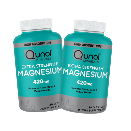 Combo 2x Qunol Magnésio de Alta Absorção, 420mg, 180 Cápsulas