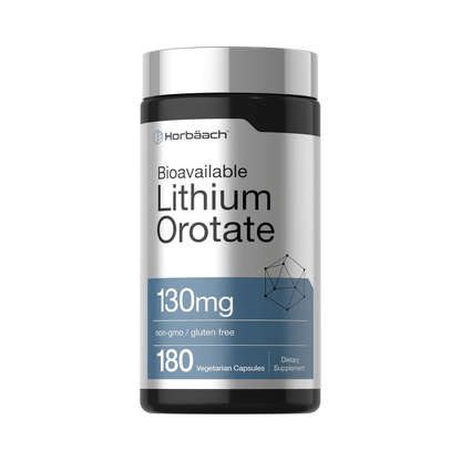 Horbäach Oronato de Lítio 130 mg, 5 mg de Lítio Elementar Biodisponível, 180 Cápsulas