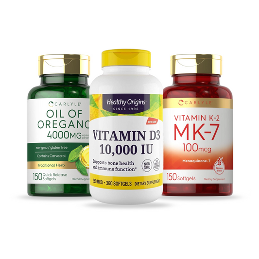 Combo Carlyle Óleo de Orégano 4000mg, 150 softgels + Healthy Origins Vitamina D3 1000 UI, 360 softgels + Carlyle Vitamina K2 MK7, 100 mcg, 150 softgels