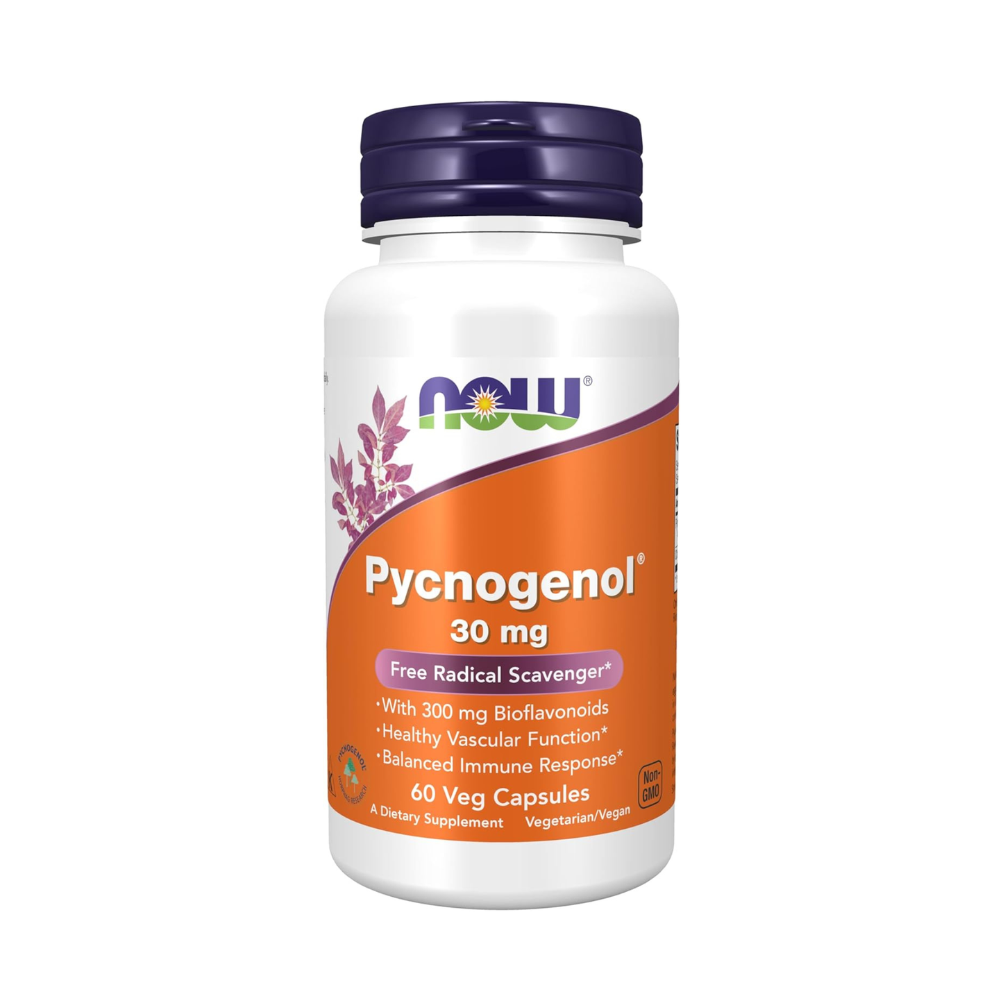 NOW Foods Pycnogenol 30 mg,Antioxidante Natural com Bioflavonoides, 60 Cápsulas Vegetais