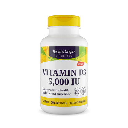 Healthy Origins Vitamina D3 (Com óleo MCT), 5000 UI, 360 Cápsulas Softgel