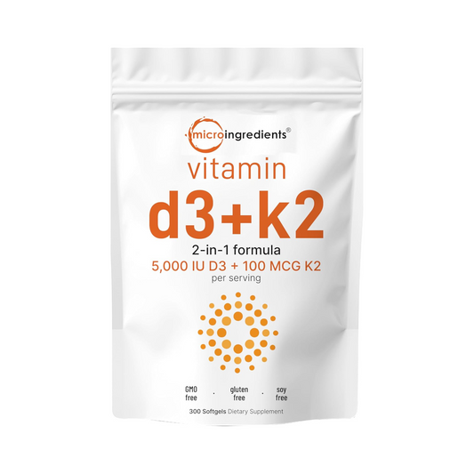 Micro Ingredients Vitamina D3 5000 UI com K2 MK-7 100 mcg, 300 Cápsulas