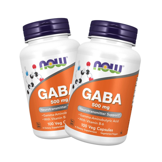 Combo NOW Vitaminas GABA 500 mg, 100 Cápsulas Vegetais