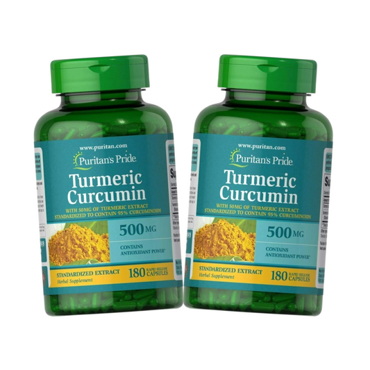 Combo 2x Puritan's Pride Cúrcuma (Turmeric Curcumin) 500mg, 180 Cápsulas