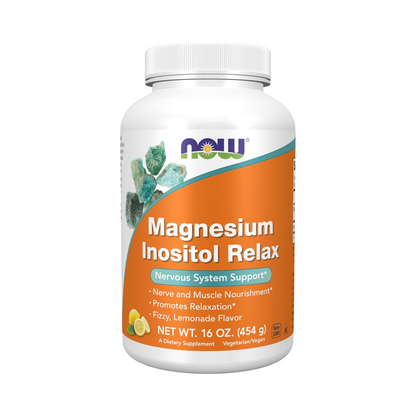 NOW Foods Magnésio Inositol Relax em Pó, Sabor Limonada Efervescente, 454 g