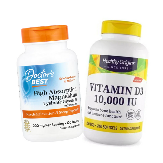 Combo Doctor's Best Magnésio de Alta Absorção 120 Comprimidos + Healthy Origins Vitamina D3 10.000 UI 240 Cápsulas