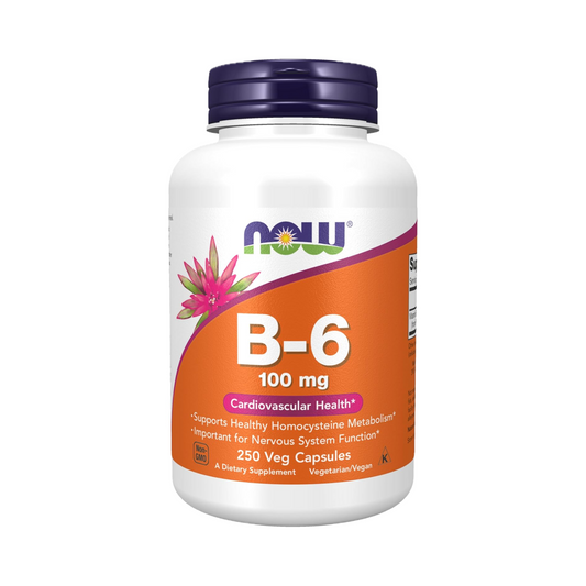 NOW Foods Vitamina B6 (Piridoxina HCl) 100 mg, 250 Cápsulas Vegetarianas