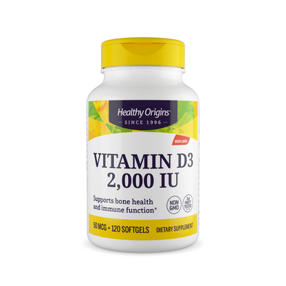 Healthy Origins Vitamina D3 2000 UI, 120 Cápsulas Softgel