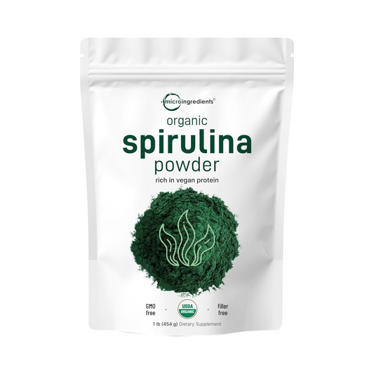 Micro Ingredients Spirulina Orgânica em Pó, 453 g, Superalimento Rico em Proteína e Nutrientes