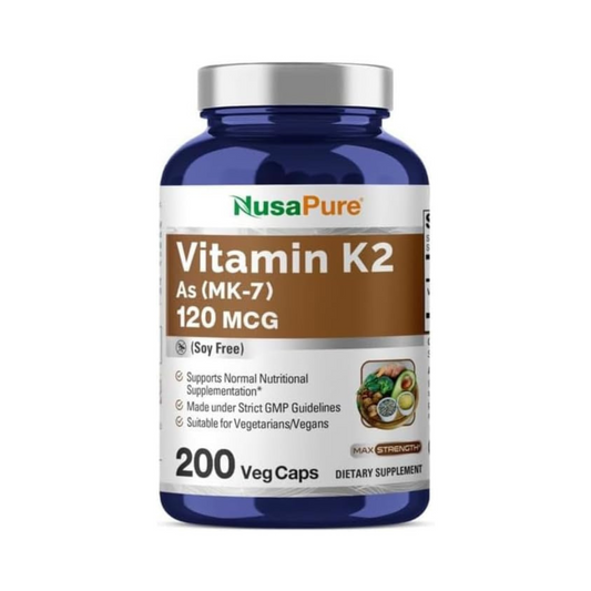 NusaPure, Vitamina K2 MK7, 120 mcg, 200 cápsulas vegetais