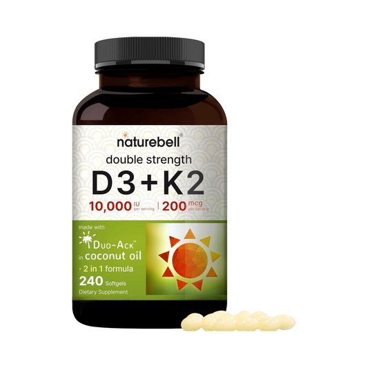 NatureBell Vitamina D3 10.000 UI + K2 MK-7 200 mcg com Óleo de Coco, 240 Cápsulas