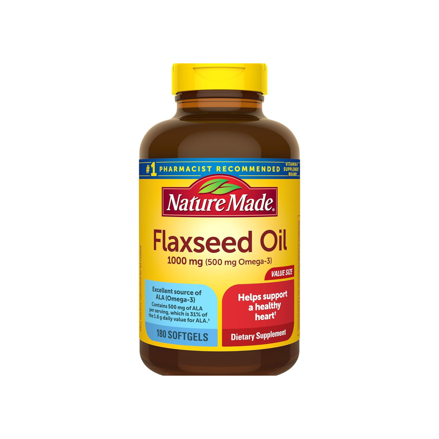 Nature Made Flaxseed Oil 1000 mg, 180 Softgels