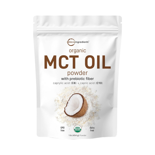 Óleo MCT em Pó Orgânico com Fibra Prebiótica, 454 g, C8 MCT para Café e Energia Rápida